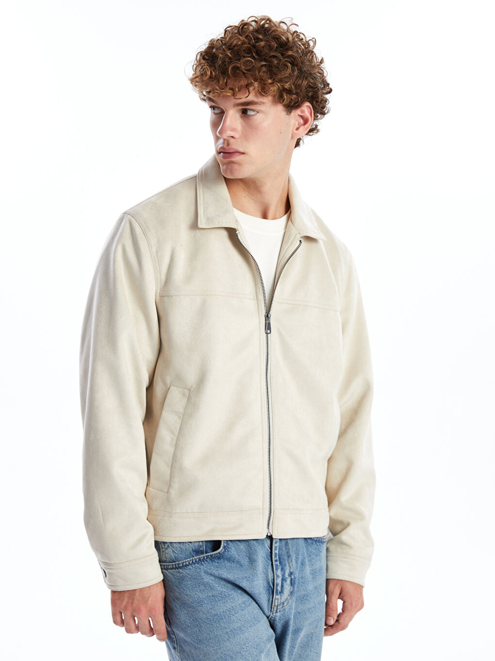 Standard Fit Collared Neck Suede Men's Coat -S50150Z8-G7L