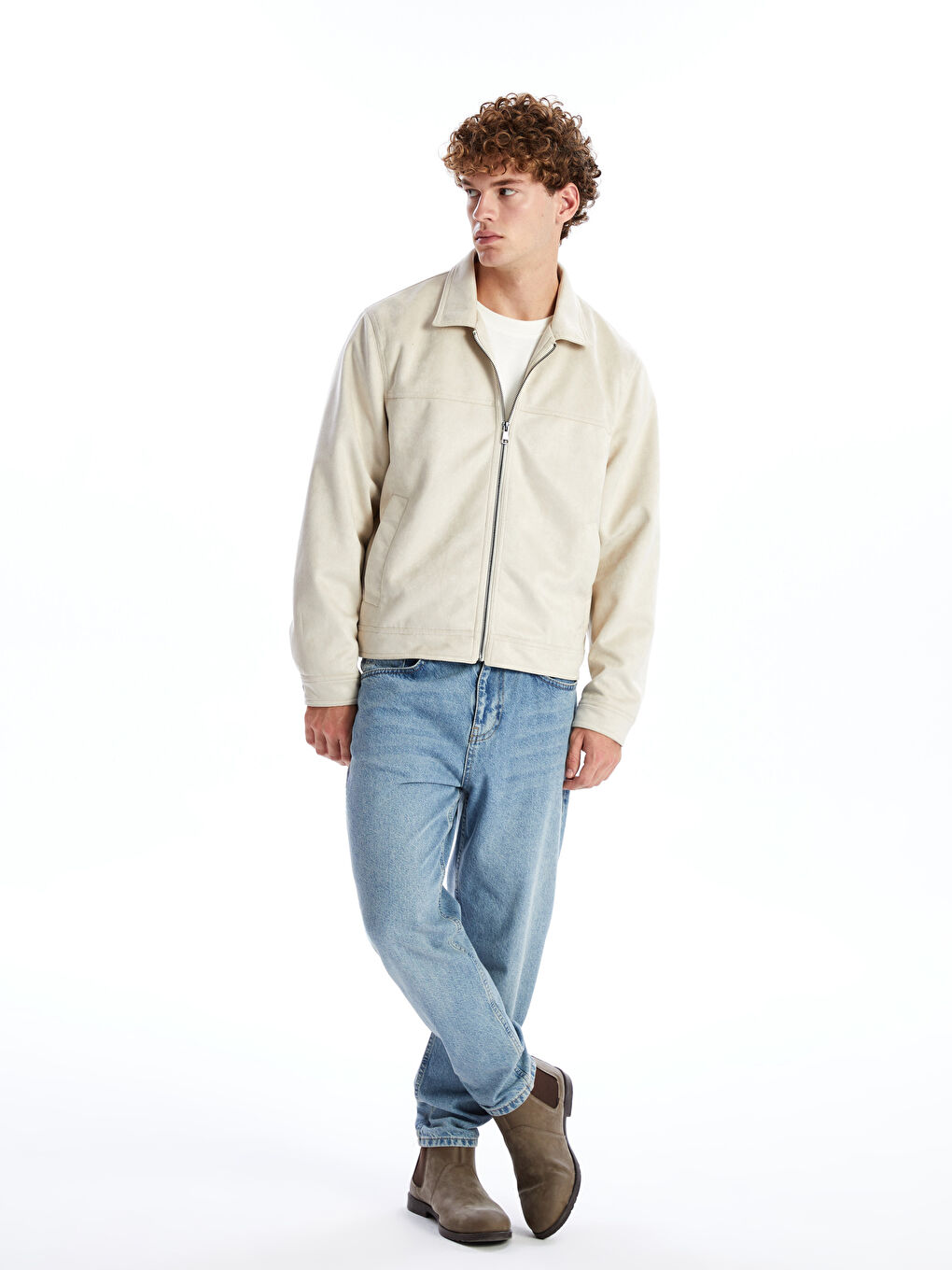 Standard Fit Collared Neck Suede Men's Coat -S50150Z8-G7L