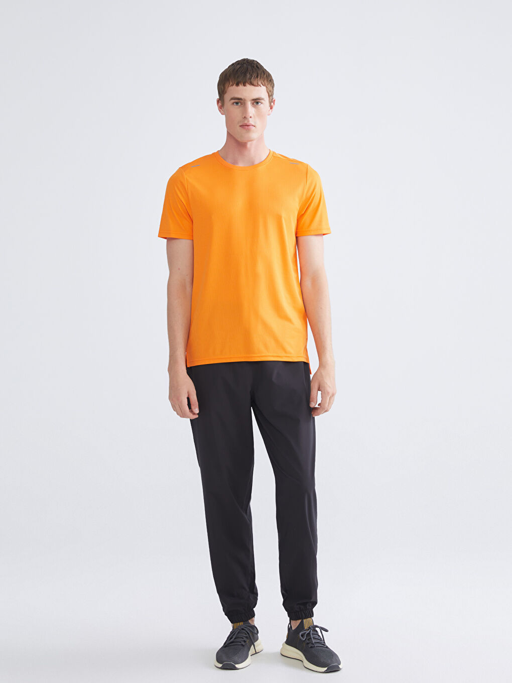 Turuncu Bisiklet Yaka Kısa Kollu Erkek Spor Tişört-1