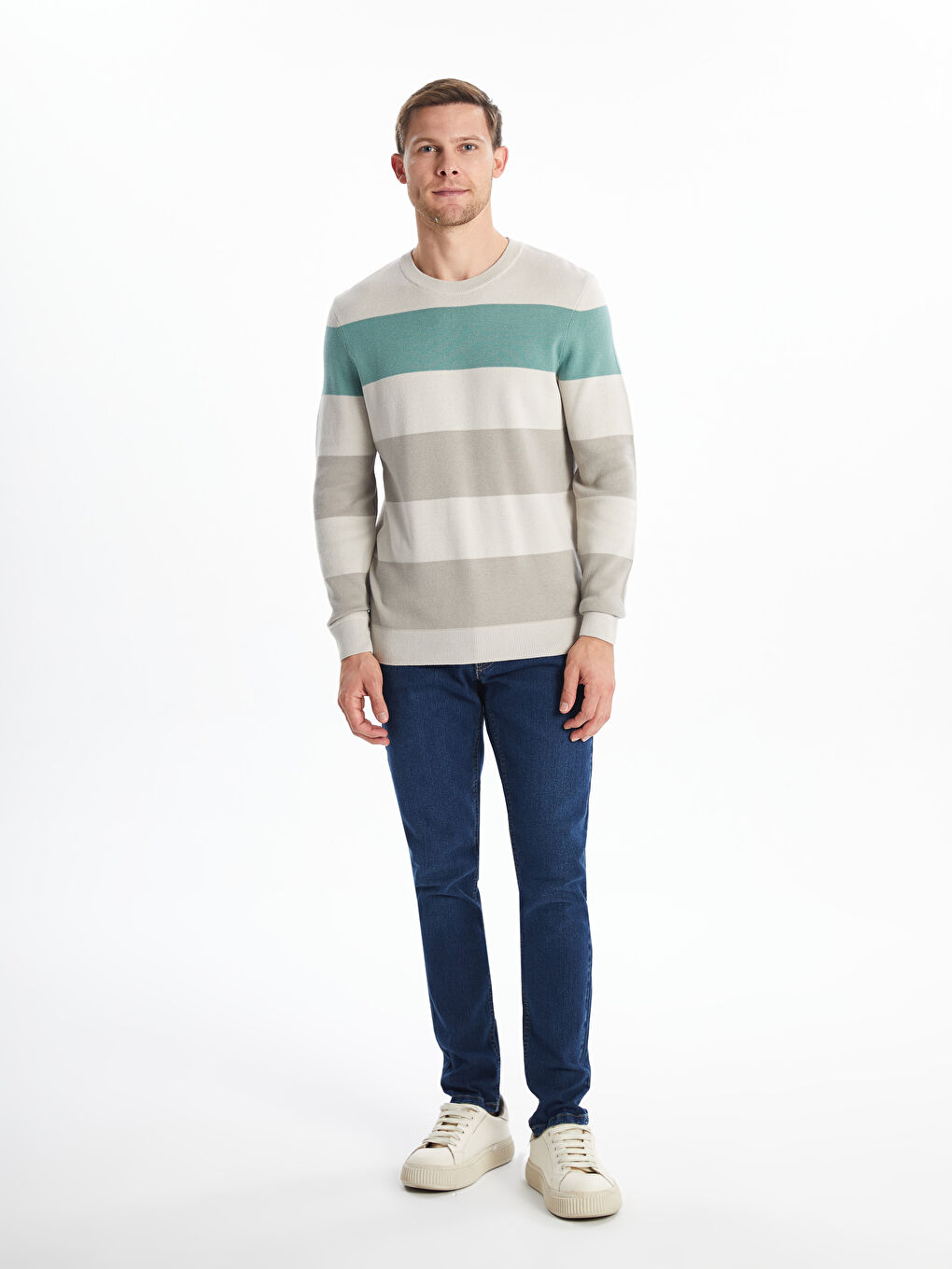 Crew Neck Long Sleeve Men's Tricot Sweater with Color Block -S50170Z8-YPS