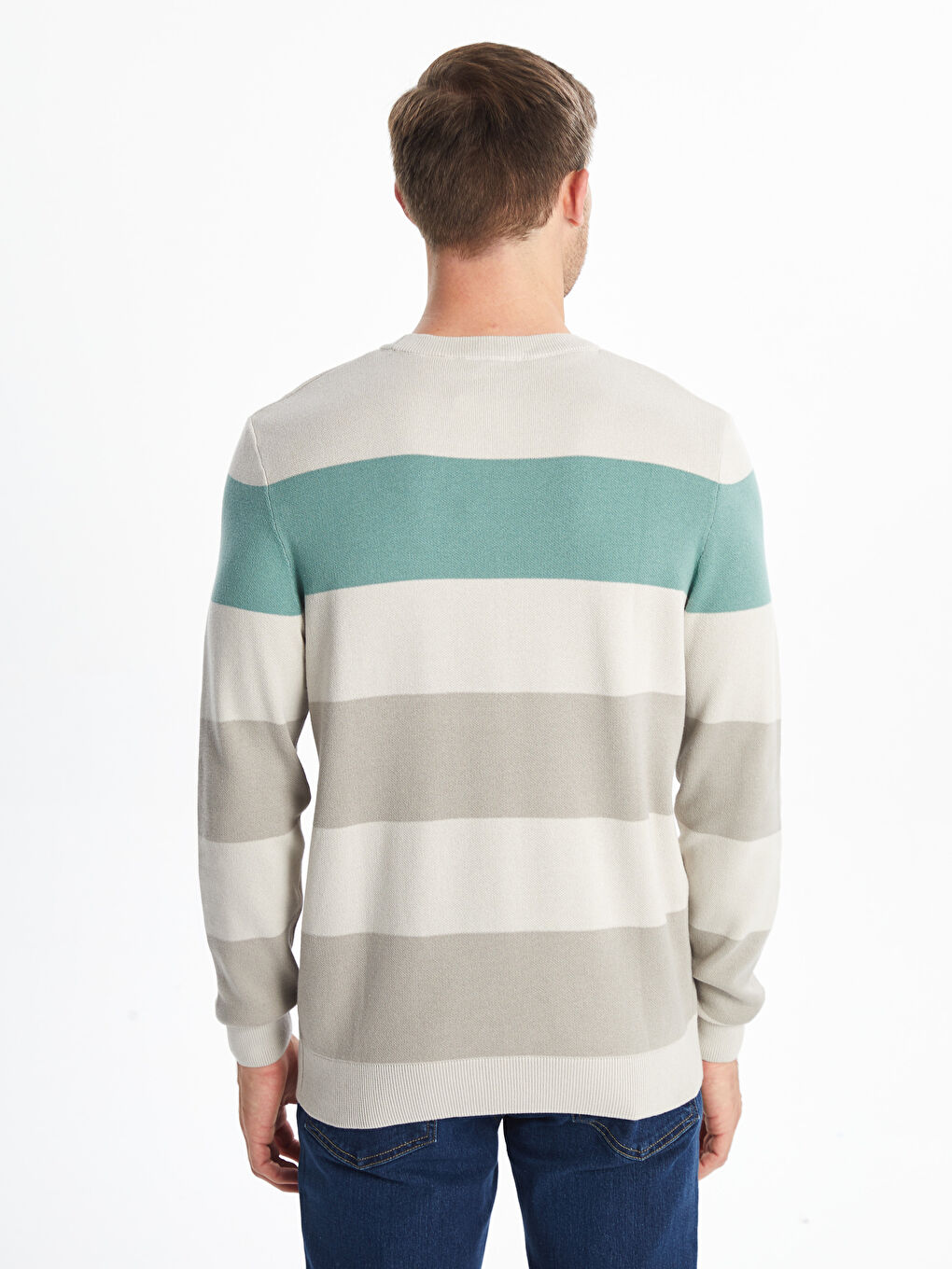 Crew Neck Long Sleeve Men's Tricot Sweater with Color Block -S50170Z8-YPS