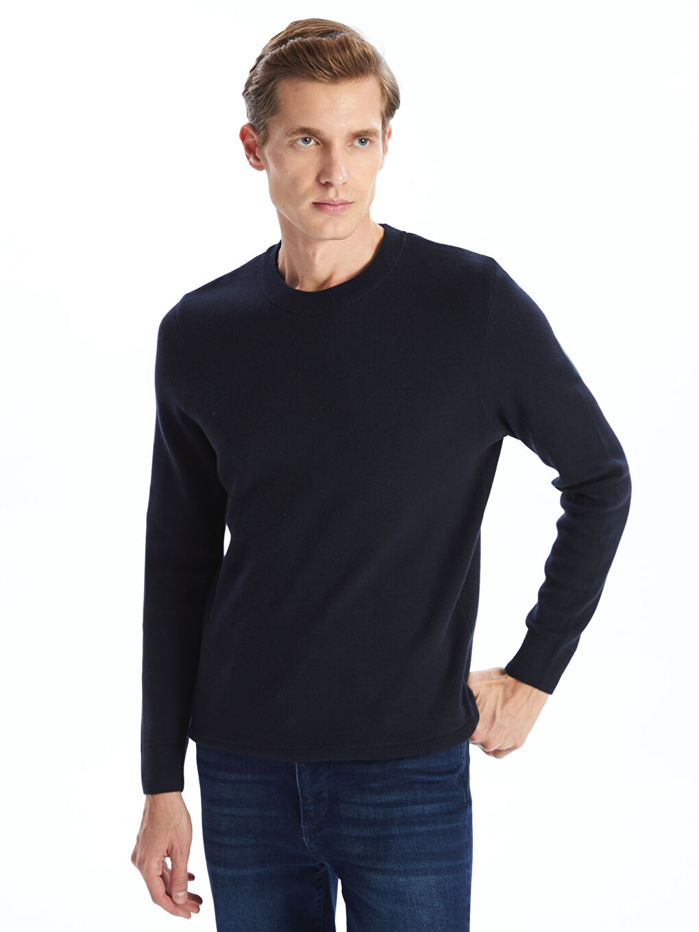 Crew Neck Long Sleeve Men's Tricot Sweater -S50174Z8-RFH