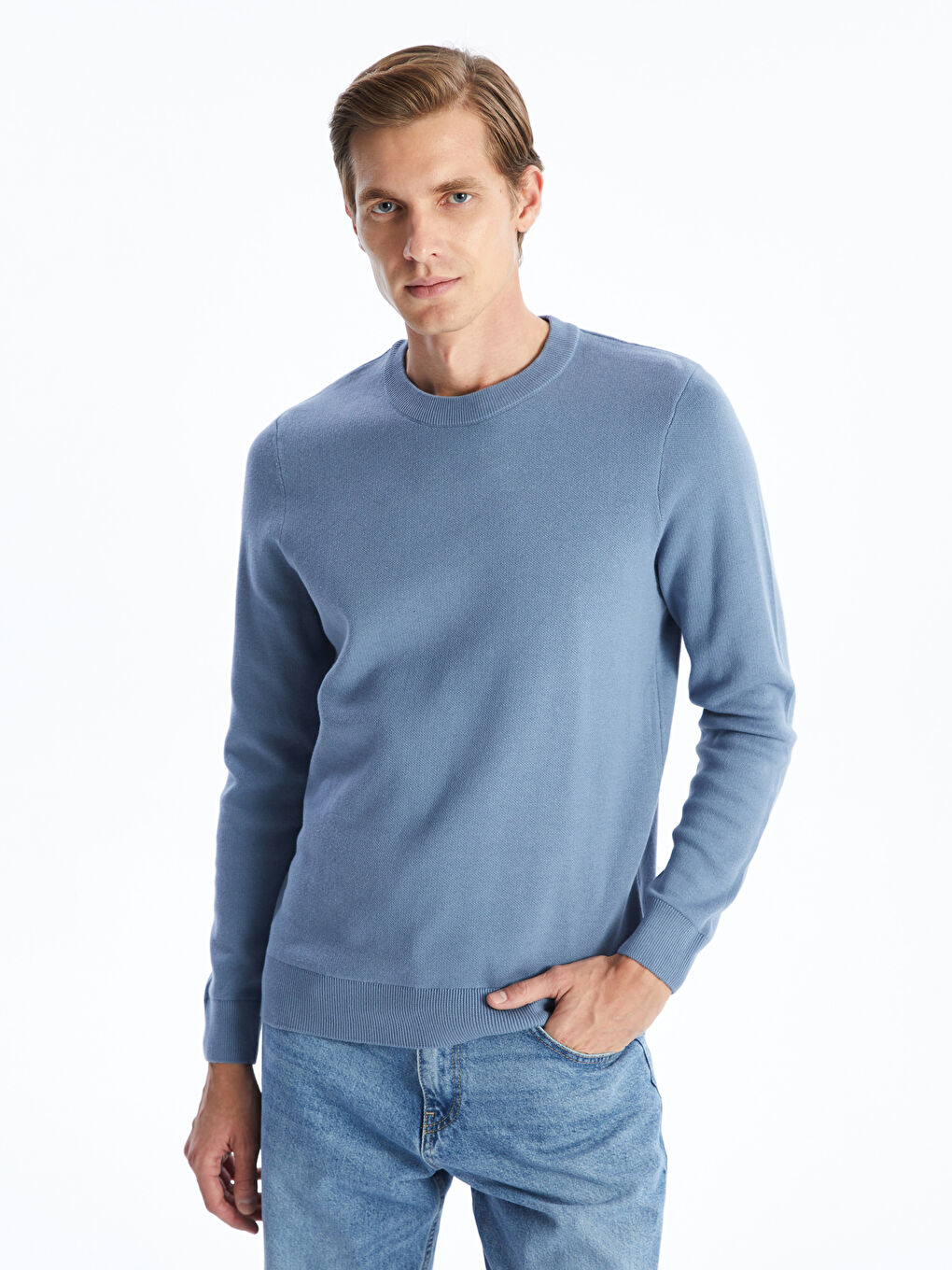 Crew Neck Long Sleeve Men's Tricot Sweater -S50174Z8-YVN