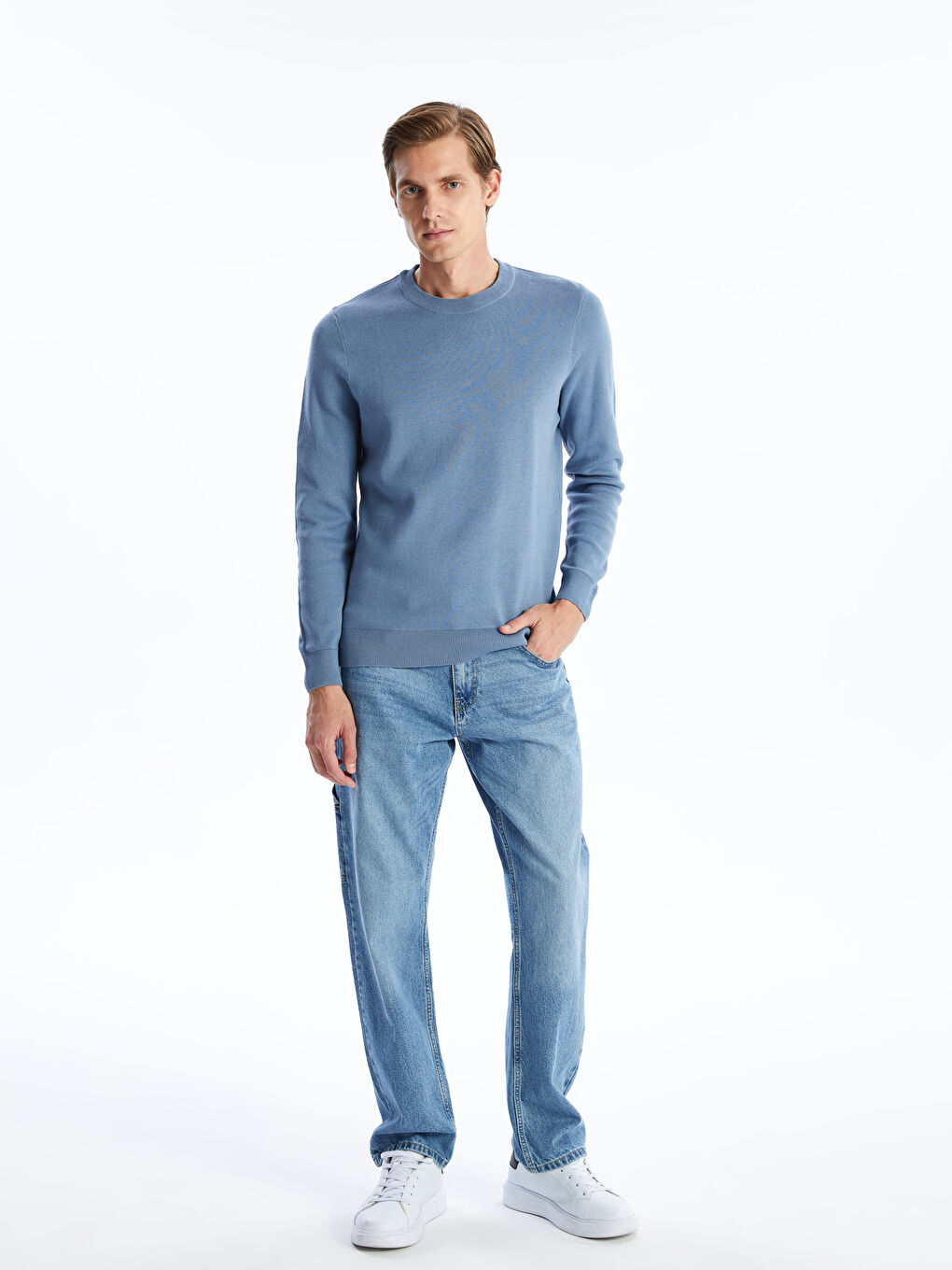 Crew Neck Long Sleeve Men's Tricot Sweater -S50174Z8-YVN