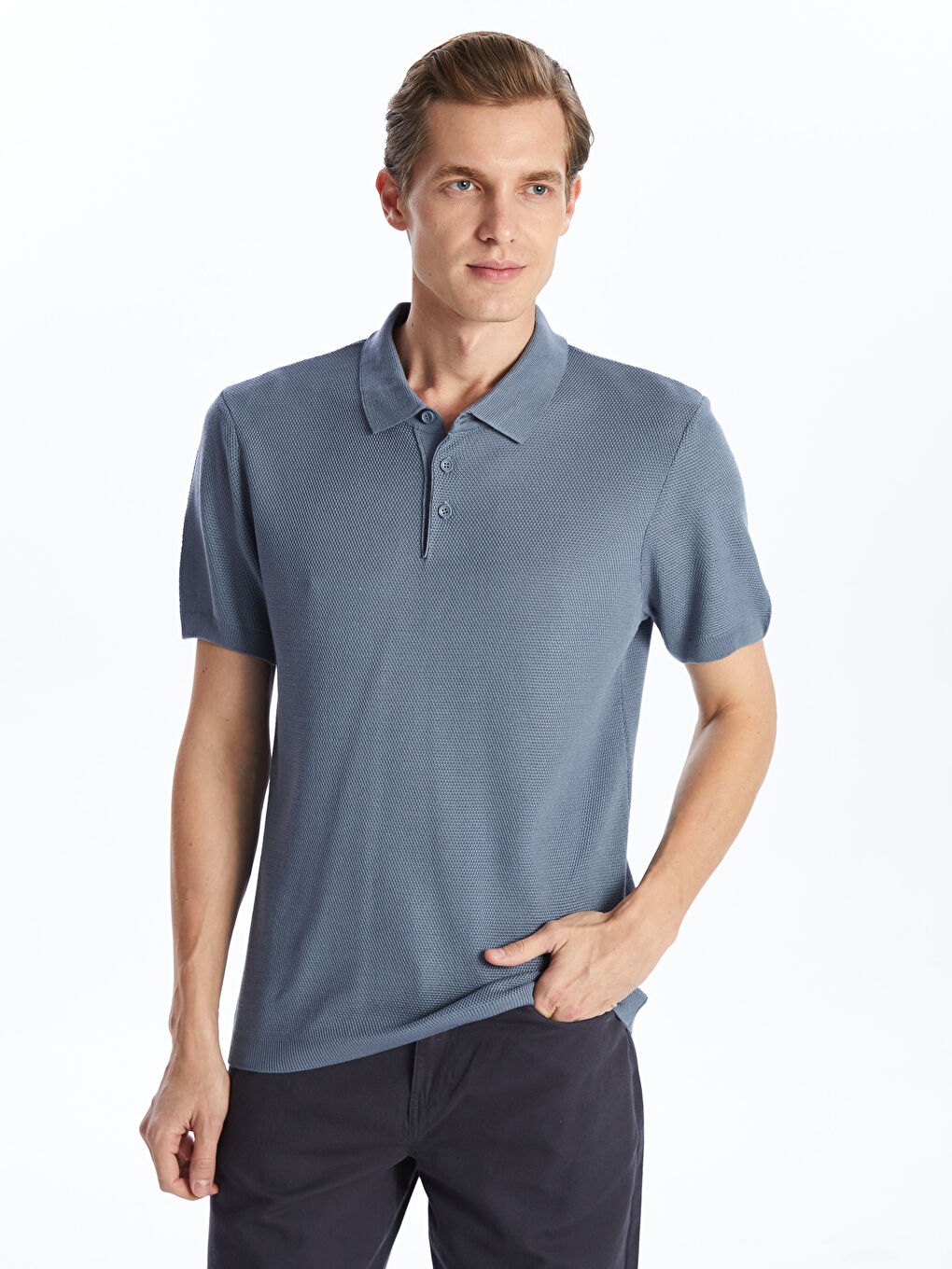 Polo Neck Short Sleeve Men's Knitwear Sweater -S50175Z8-YRE