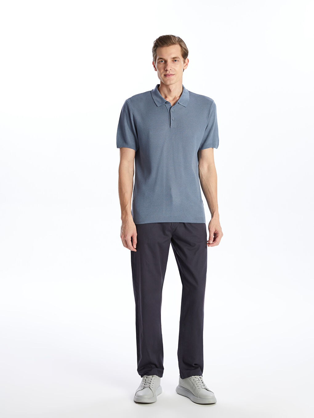 Polo Neck Short Sleeve Men's Knitwear Sweater -S50175Z8-YRE