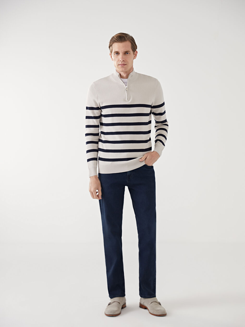Funnel Neck Long Sleeve Striped Men's Knitwear Sweater -S50194Z8-DFH