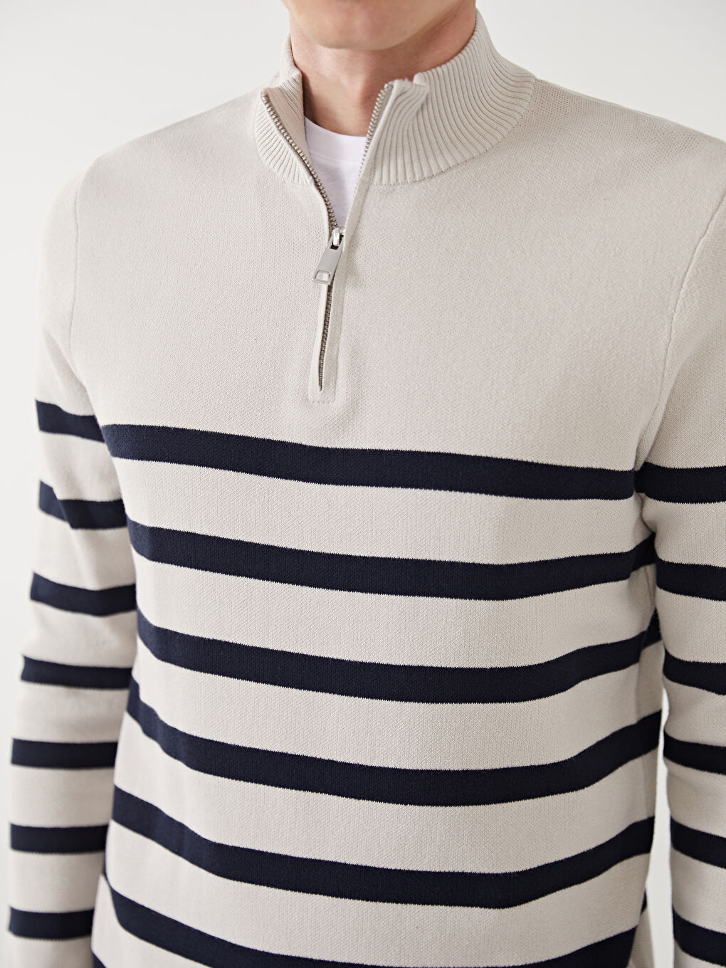 Funnel Neck Long Sleeve Striped Men's Knitwear Sweater -S50194Z8-DFH