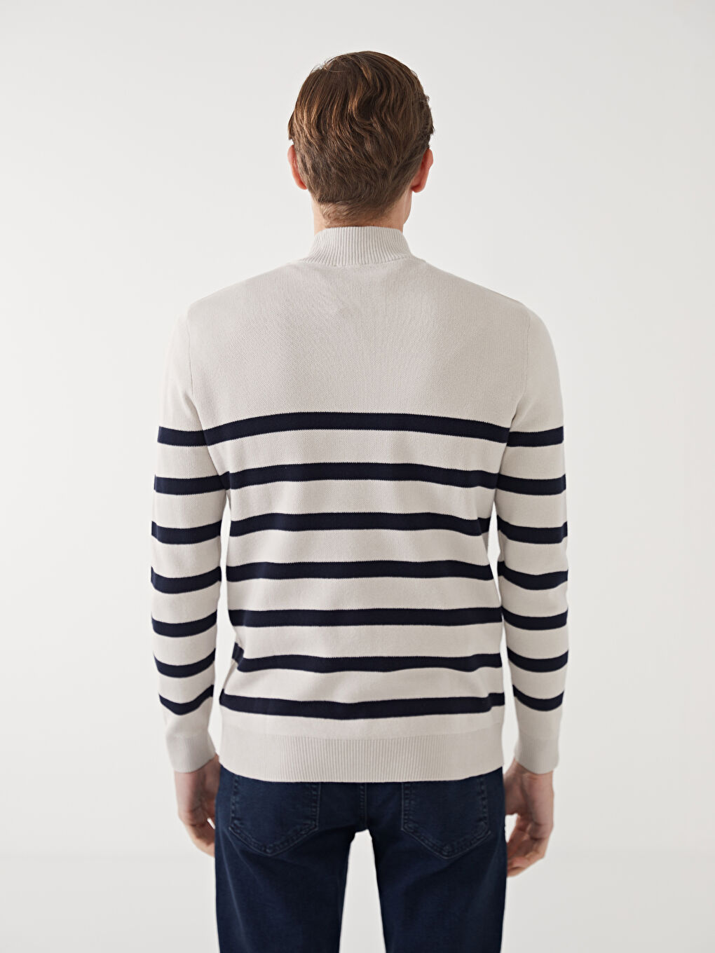 Funnel Neck Long Sleeve Striped Men's Knitwear Sweater -S50194Z8-DFH
