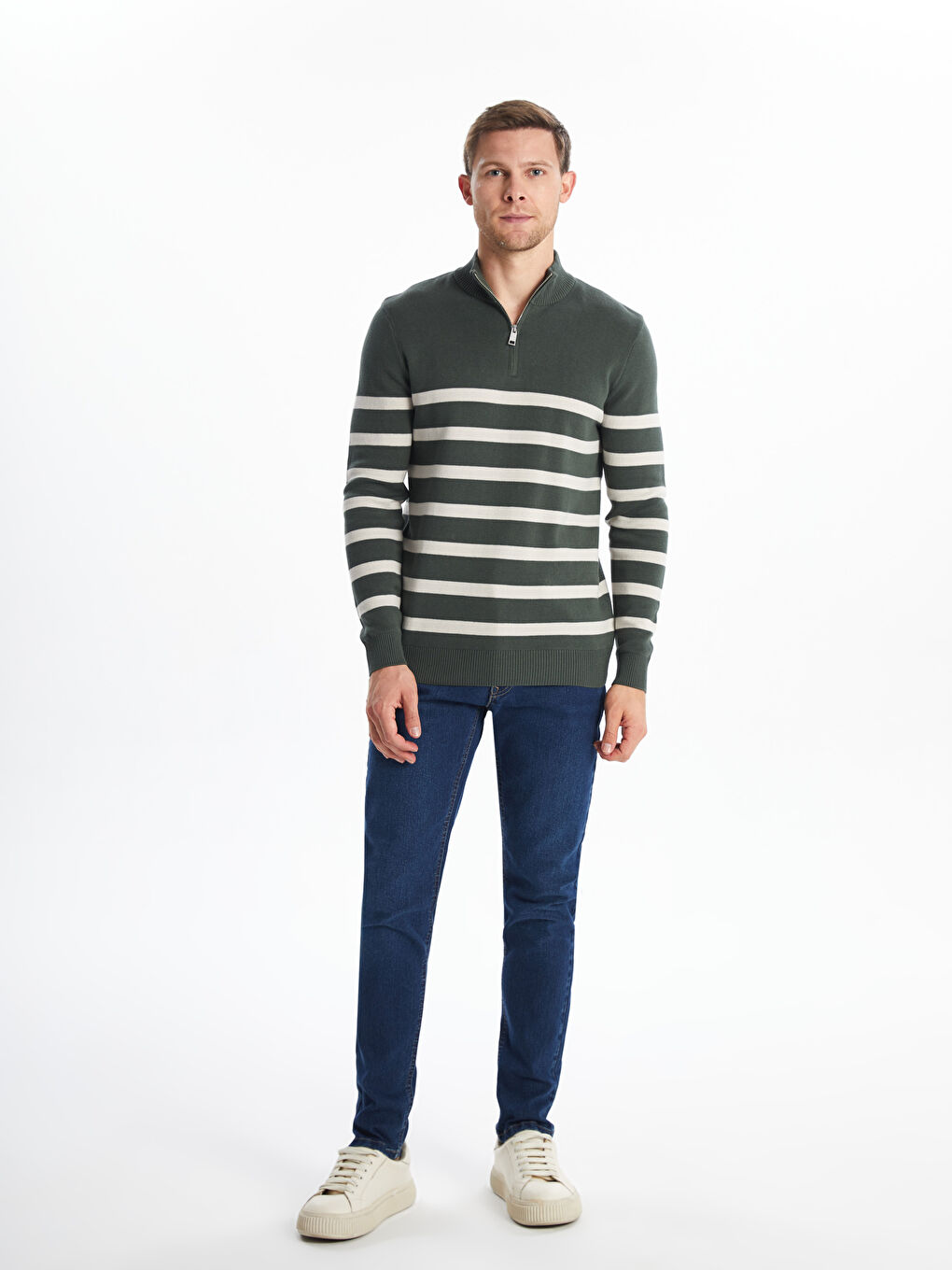 Funnel Neck Long Sleeve Striped Men's Knitwear Sweater -S50194Z8-HMP