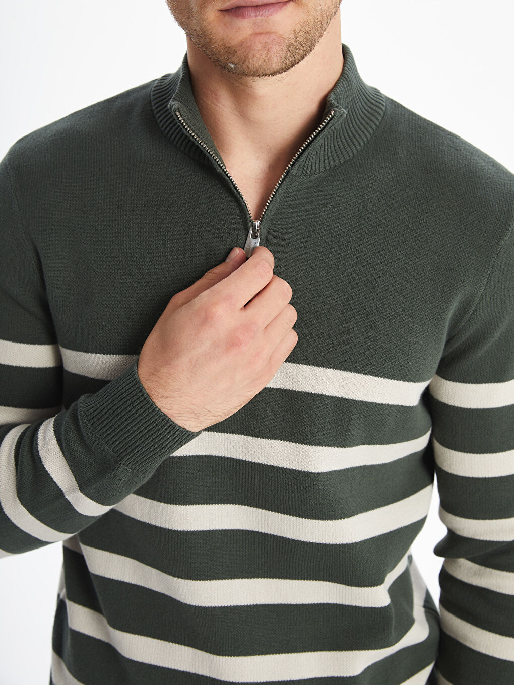 Funnel Neck Long Sleeve Striped Men's Knitwear Sweater -S50194Z8-HMP