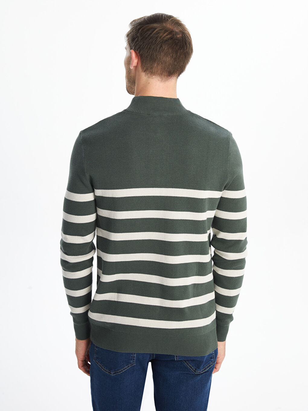 Funnel Neck Long Sleeve Striped Men's Knitwear Sweater -S50194Z8-HMP