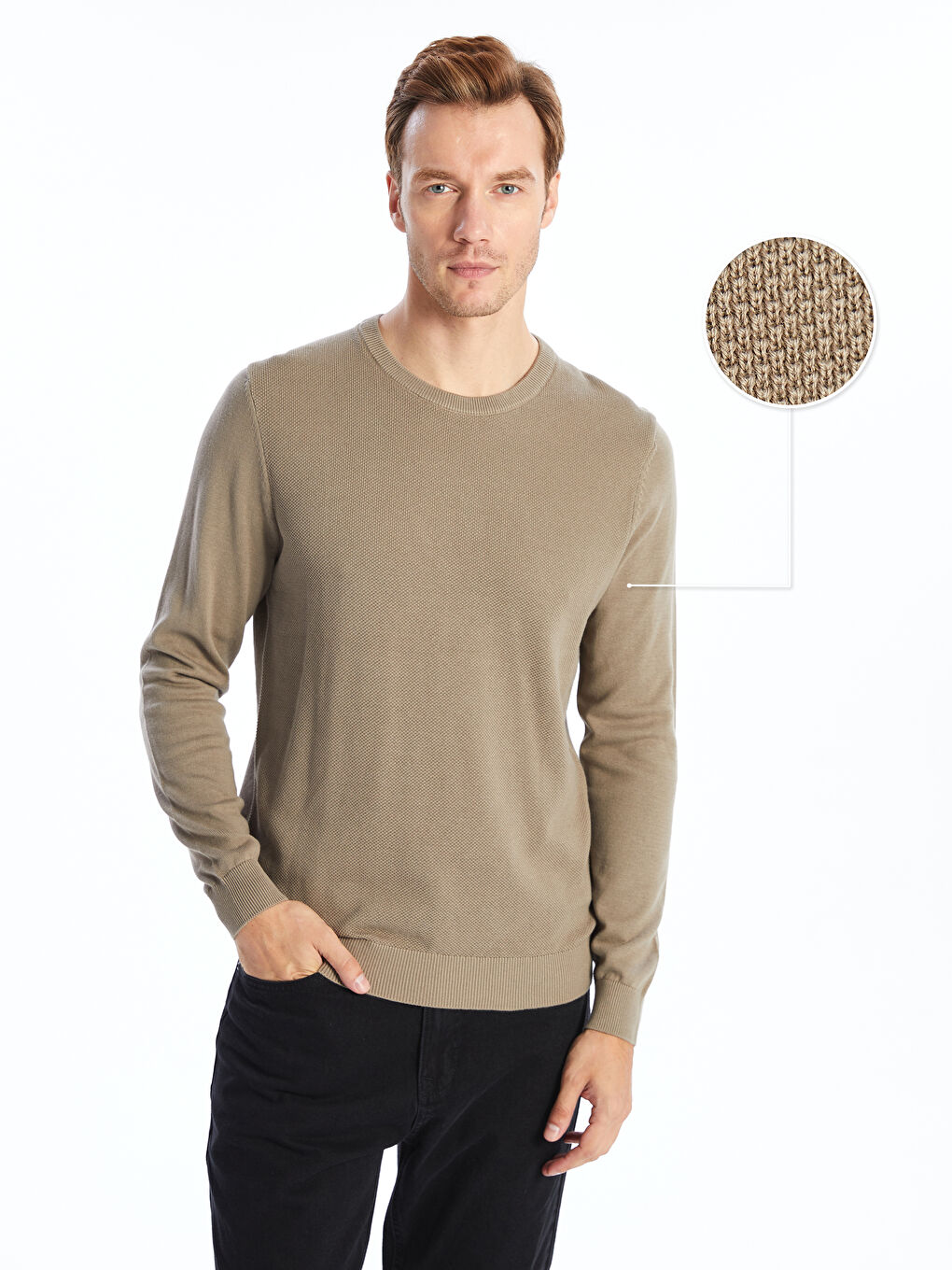 Crew Neck Long Sleeve Men's Tricot Sweater -S50195Z8-GXJ
