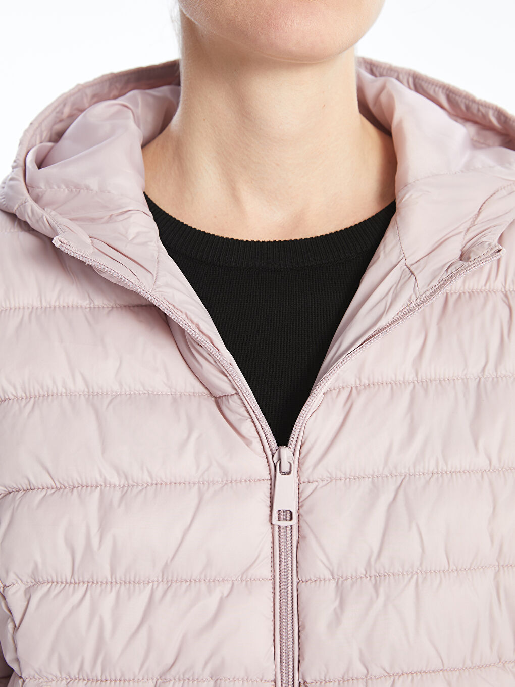 Lila Kapüşonlu Kadın Şişme Mont-2