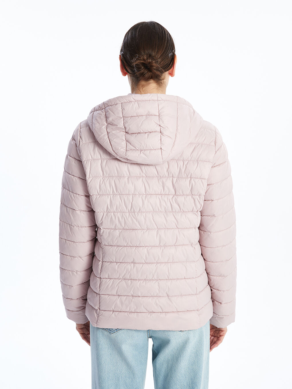 Lila Kapüşonlu Kadın Şişme Mont-4