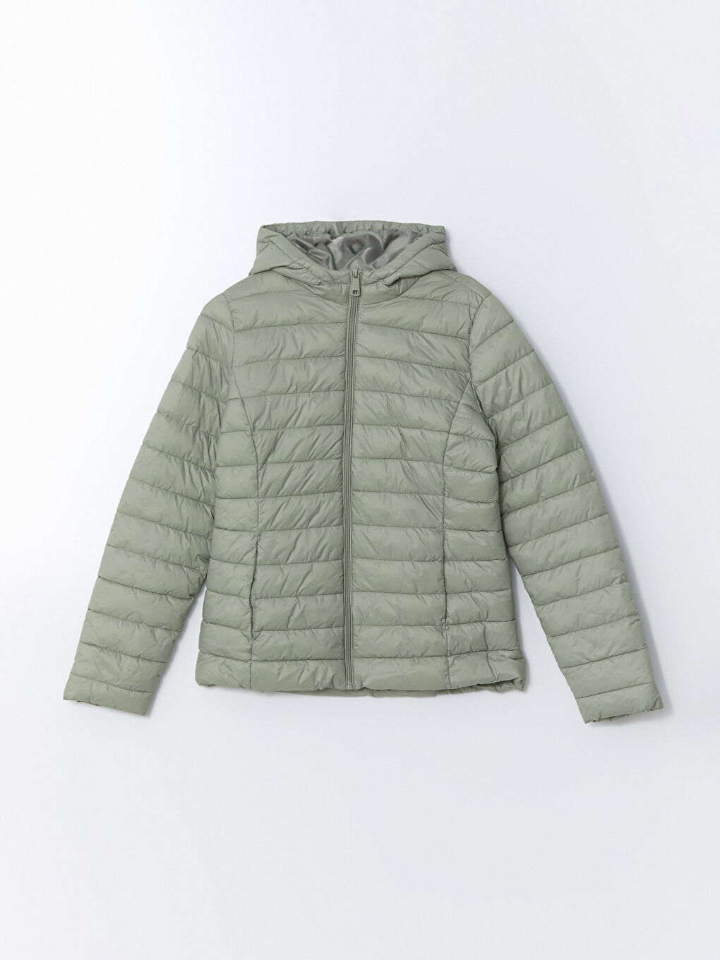 Yeşil Kapüşonlu Kadın Şişme Mont-5