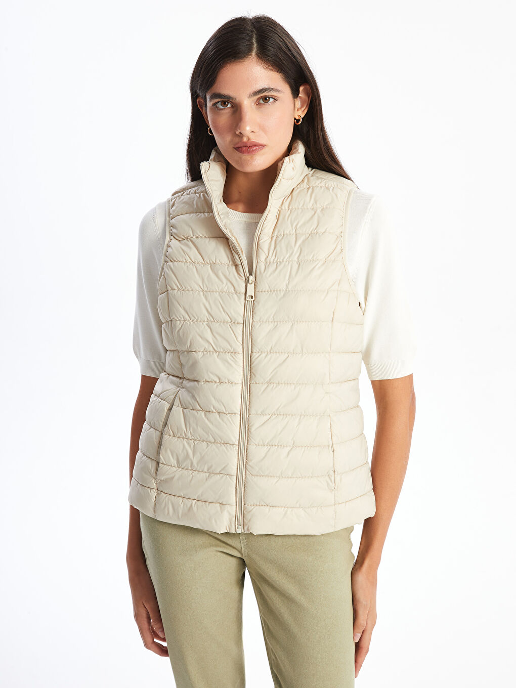 Stand-Up Collar Women'S Puffer Vest -S50230Z8-FWZ