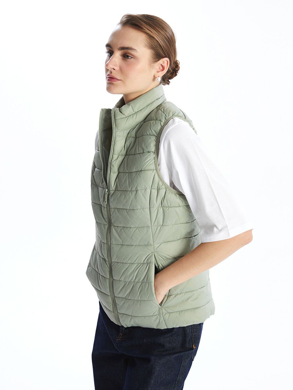 Stand-Up Collar Women'S Puffer Vest -S50230Z8-GGY