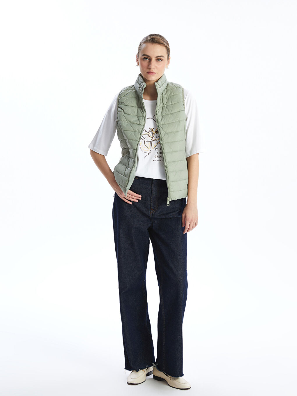 Stand-Up Collar Women'S Puffer Vest -S50230Z8-GGY