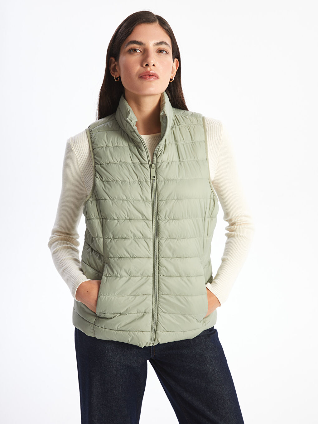 Funnel Neck Women's Puffer Gilet -S50231Z8-GGY