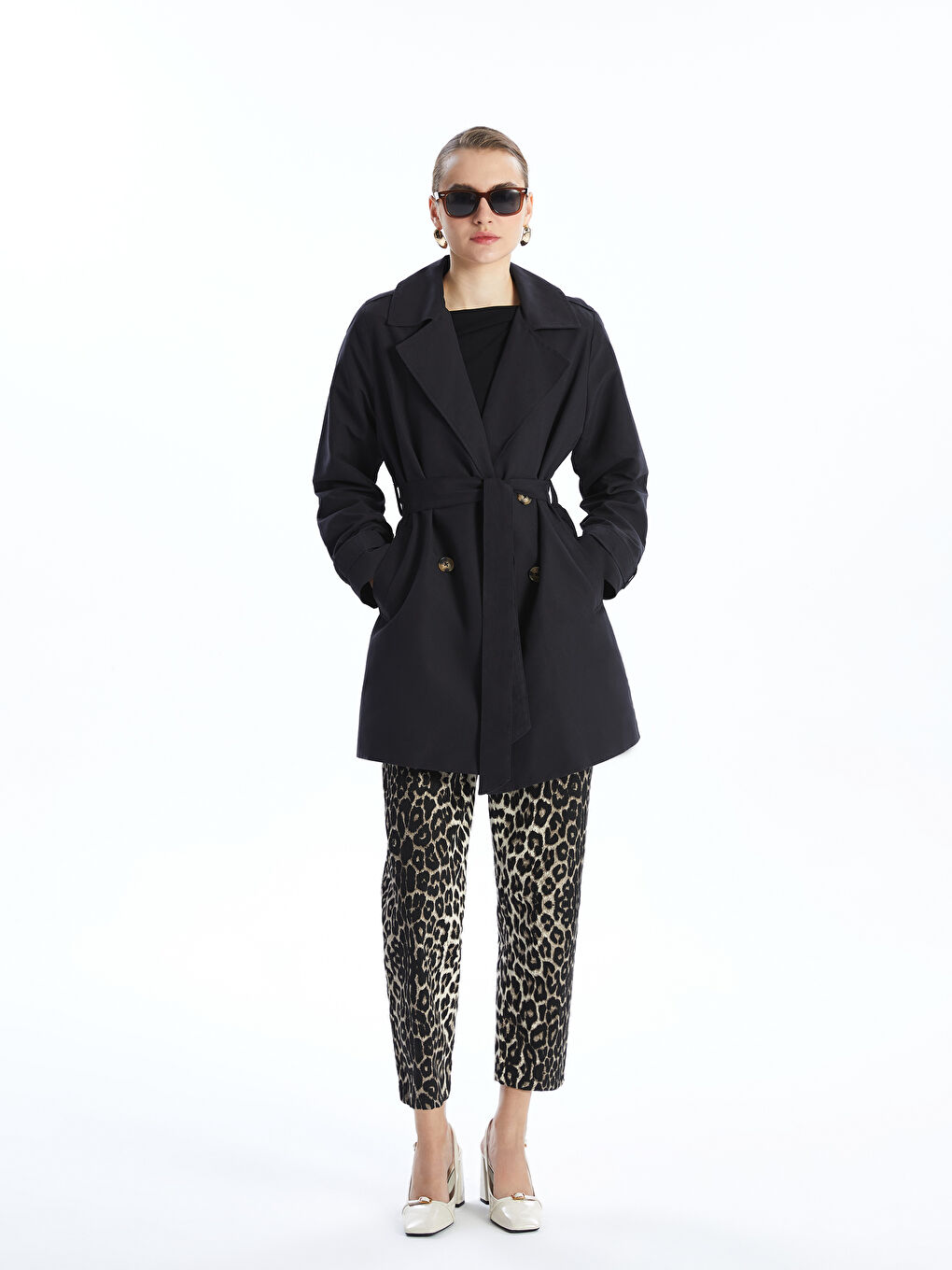 Women's Jacket Collar Plain Trench Coat -S50242Z8-CVL
