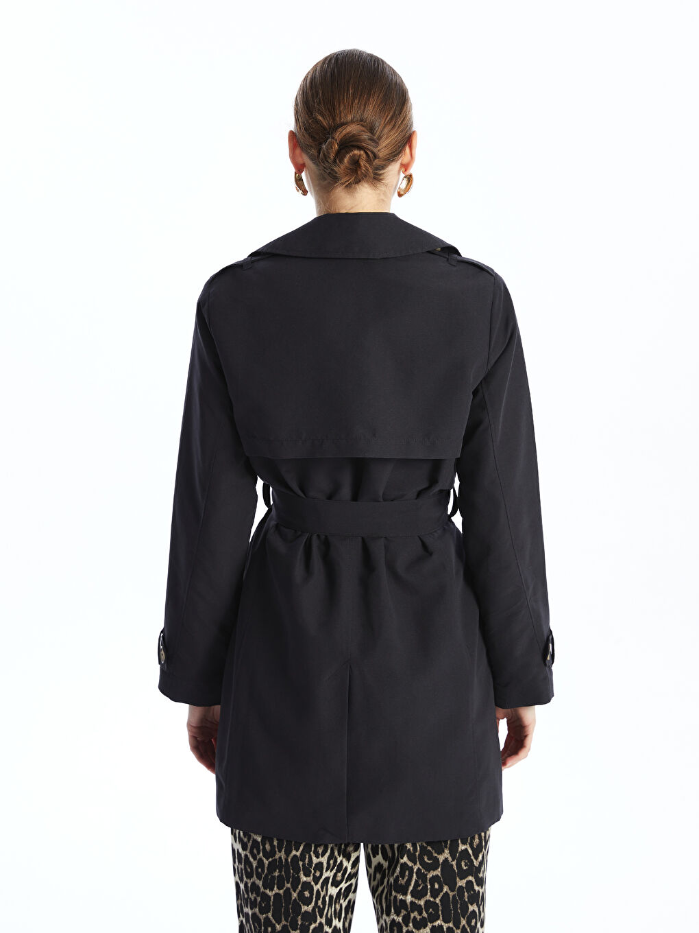 Women's Jacket Collar Plain Trench Coat -S50242Z8-CVL