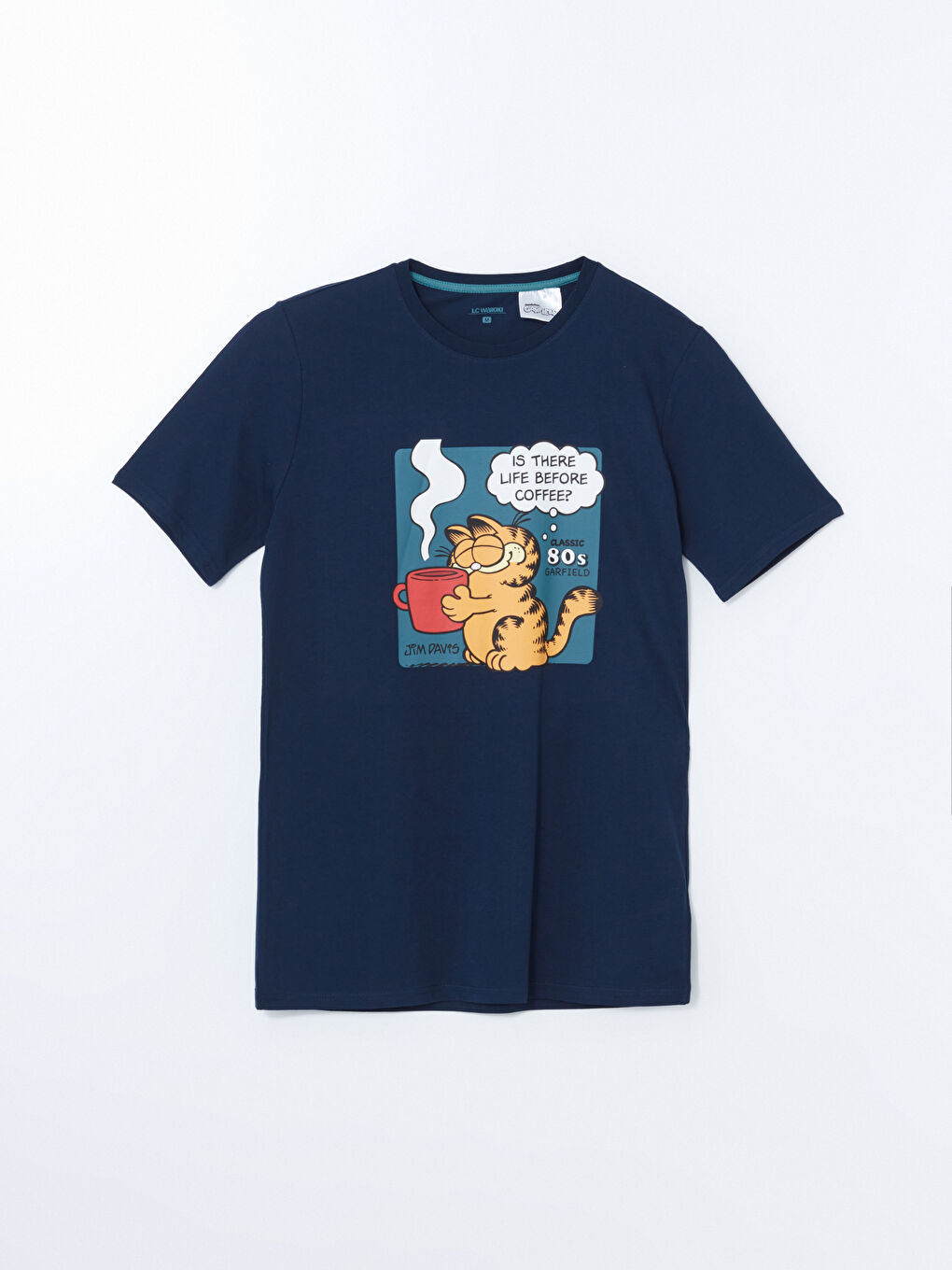Lacivert Bisiklet Yaka Garfield Baskılı Erkek Pijama Üst