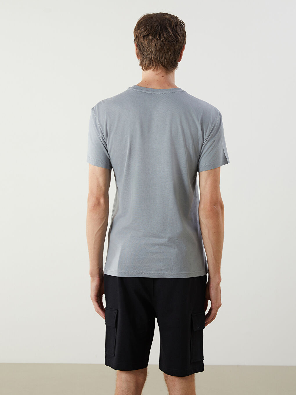 Gri Bisiklet Yaka Kısa Kollu Erkek Pijama Üst-3