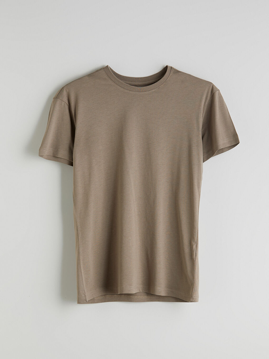 Bej Bisiklet Yaka Kısa Kollu Erkek Pijama Üst-4