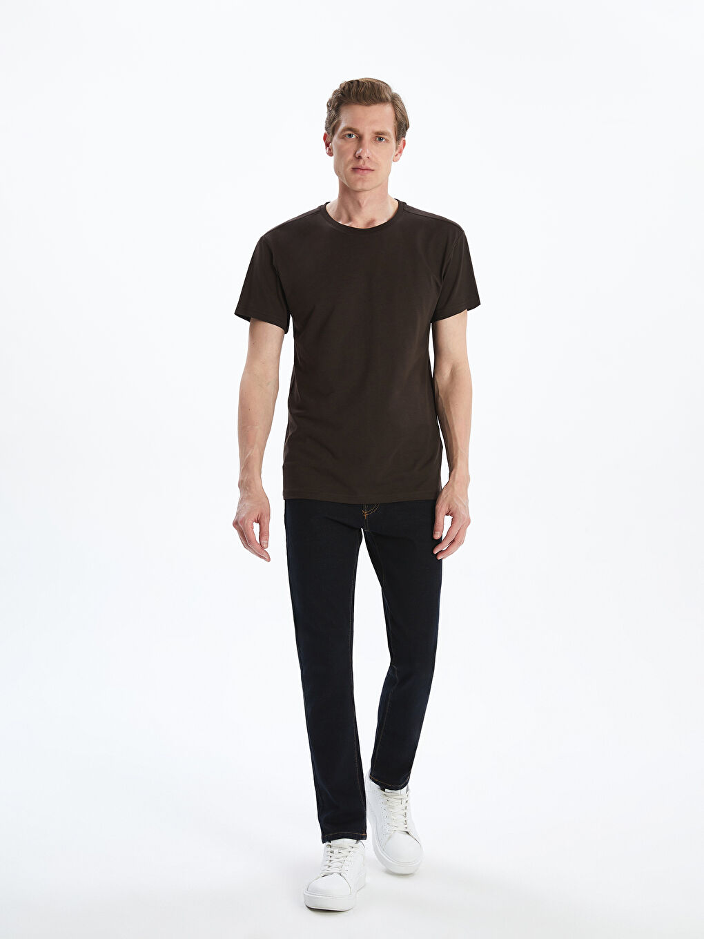 Kahverengi Bisiklet Yaka Kısa Kollu Erkek Pijama Üst-1