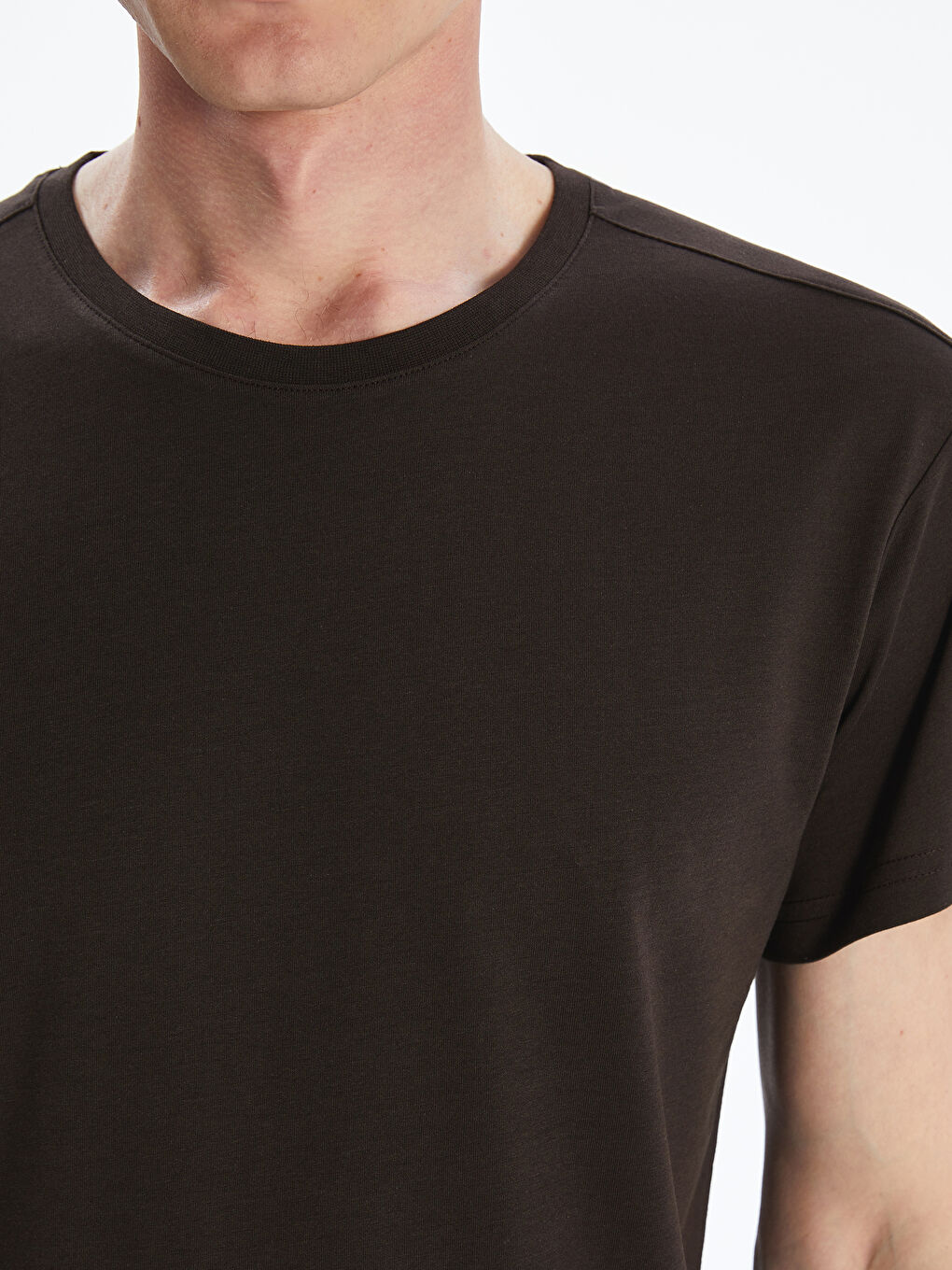 Kahverengi Bisiklet Yaka Kısa Kollu Erkek Pijama Üst-2