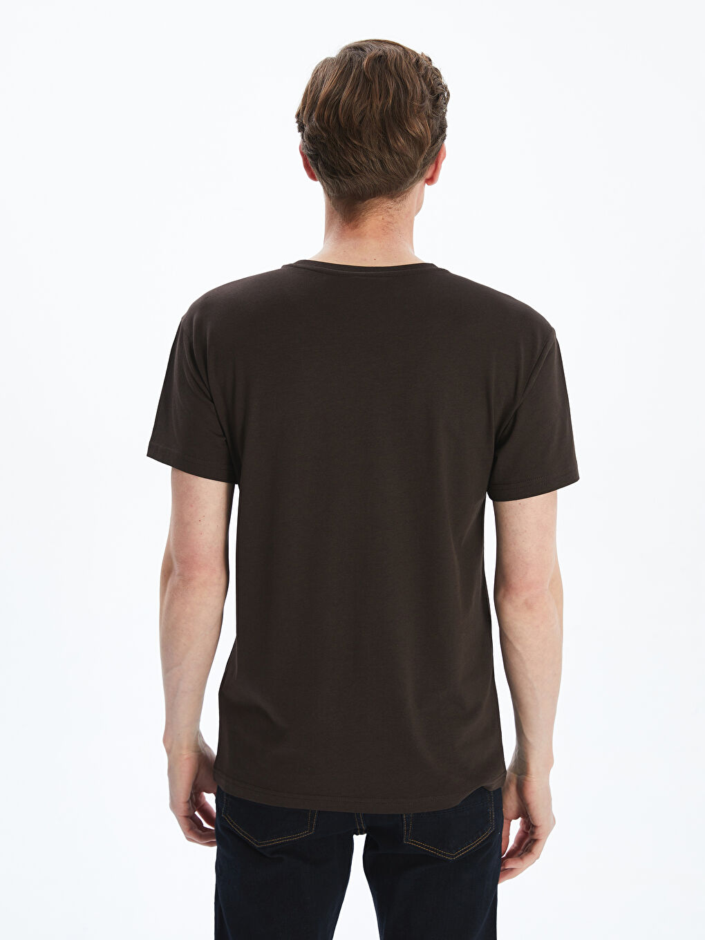 Kahverengi Bisiklet Yaka Kısa Kollu Erkek Pijama Üst-3