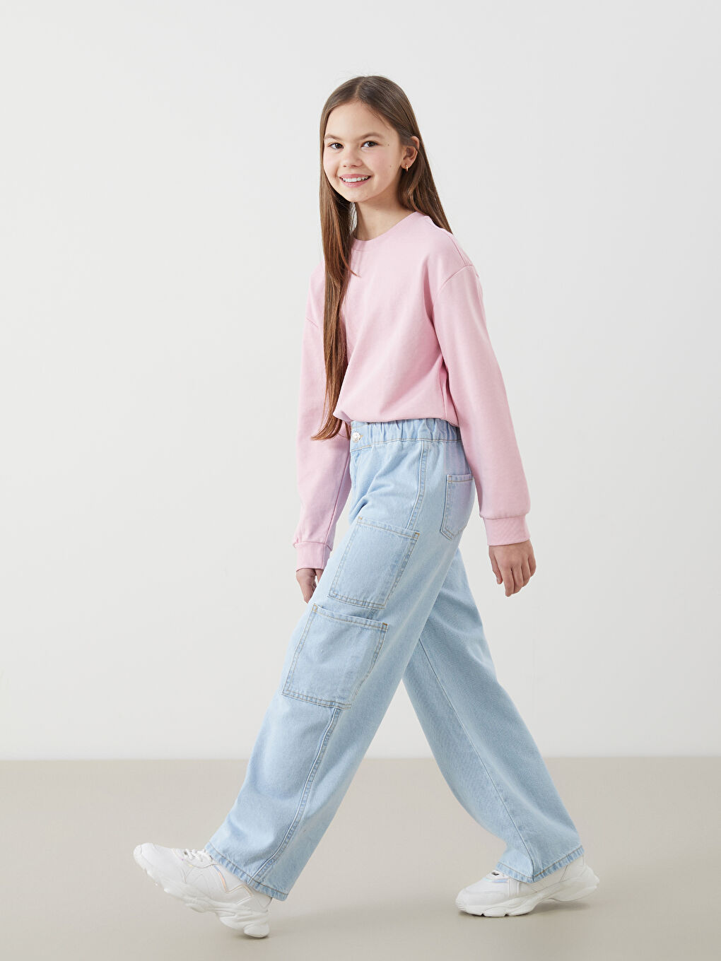 Elastic Waist Girls' Cargo Jeans -S50472Z4-311