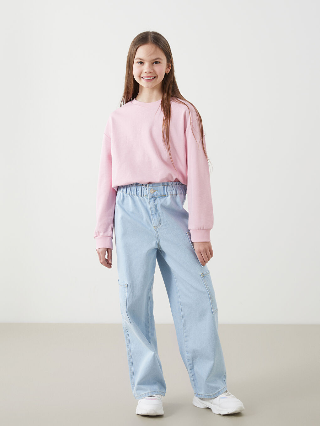 Elastic Waist Girls' Cargo Jeans -S50472Z4-311