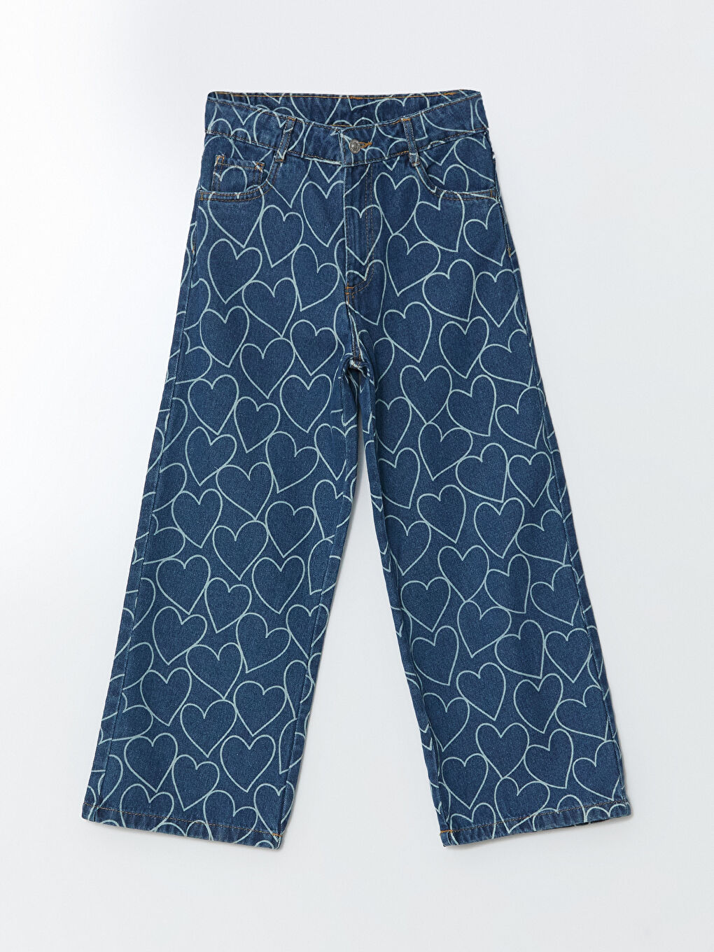 Teksas pantalone za devojčice sa podesivim elastičnim strukom i printom srca -S50476Z4-H45