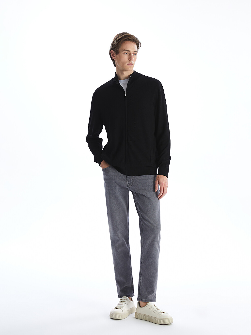 Regular Fit Funnel Neck Men's Knit Cardigan-1