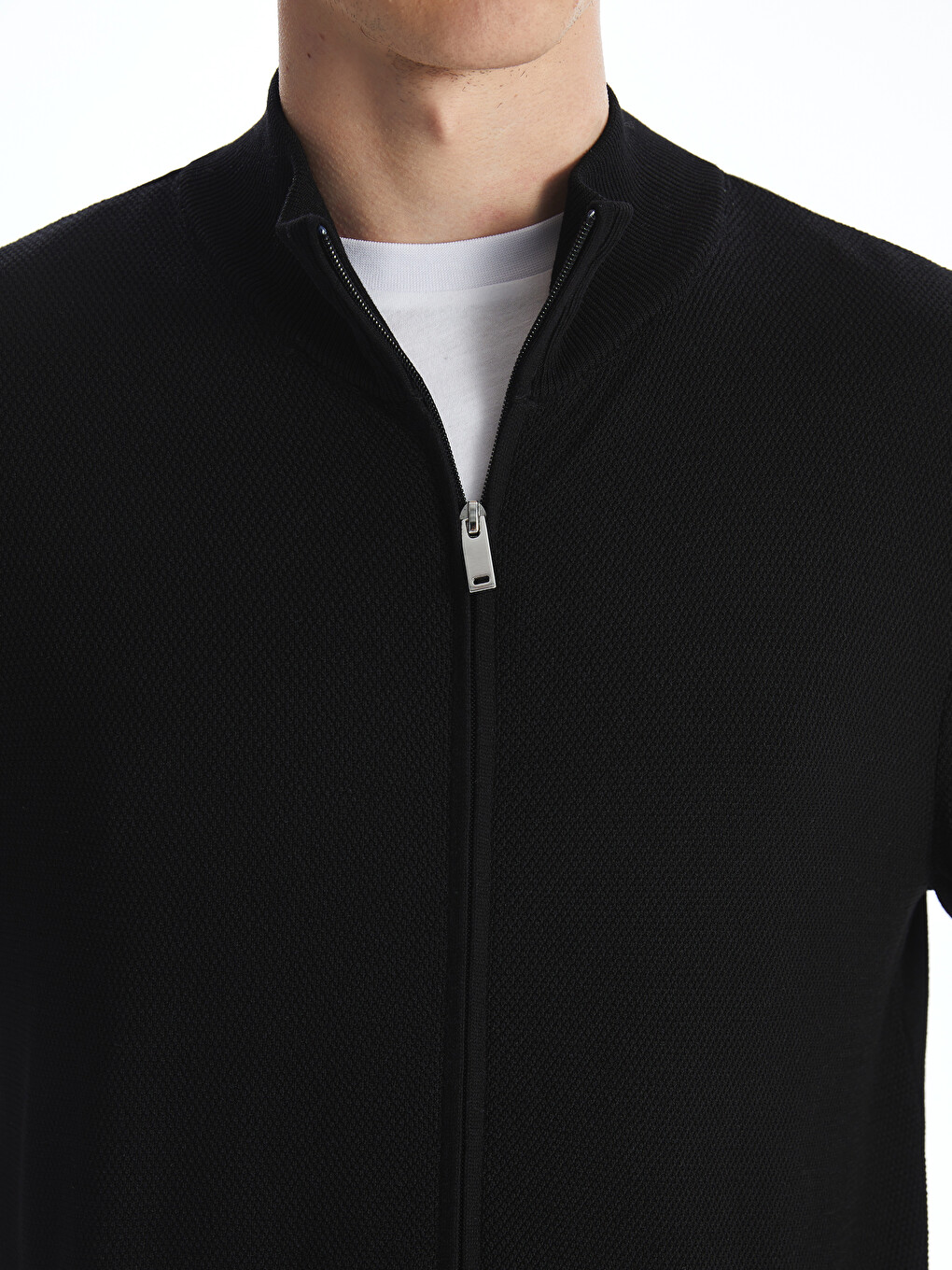 Regular Fit Funnel Neck Men's Knit Cardigan-2