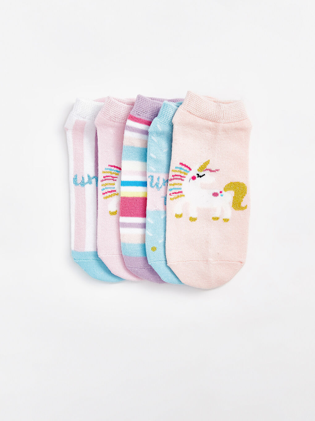 Patterned Girls' Trainer Socks 5 Pack -S50499Z4-FRA