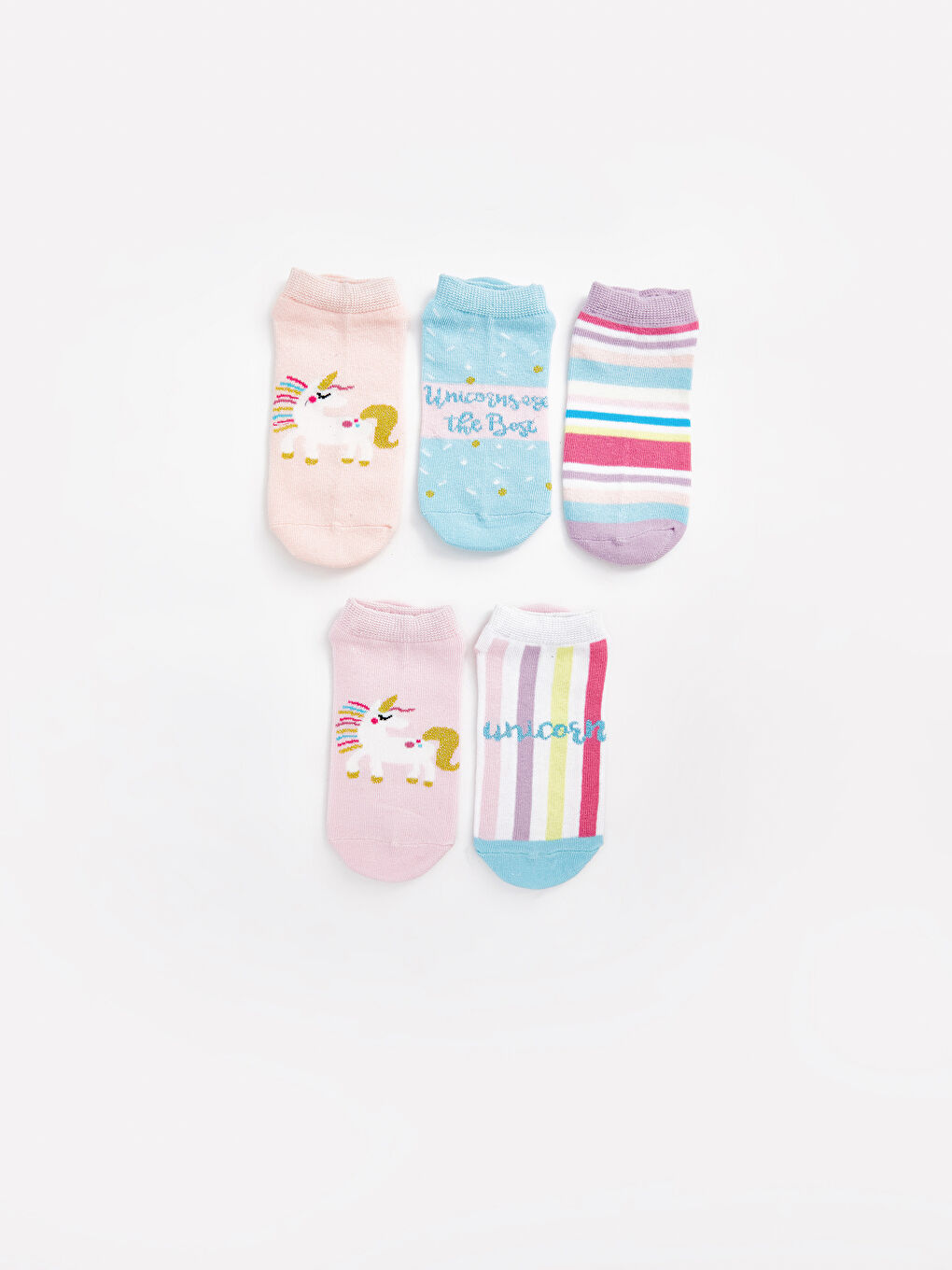Patterned Girls' Trainer Socks 5 Pack -S50499Z4-FRA