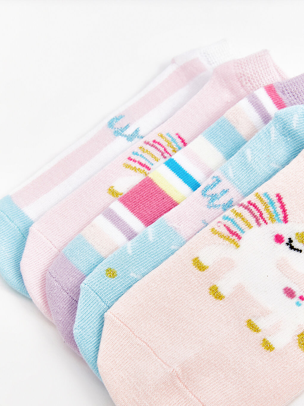 Patterned Girls' Trainer Socks 5 Pack -S50499Z4-FRA
