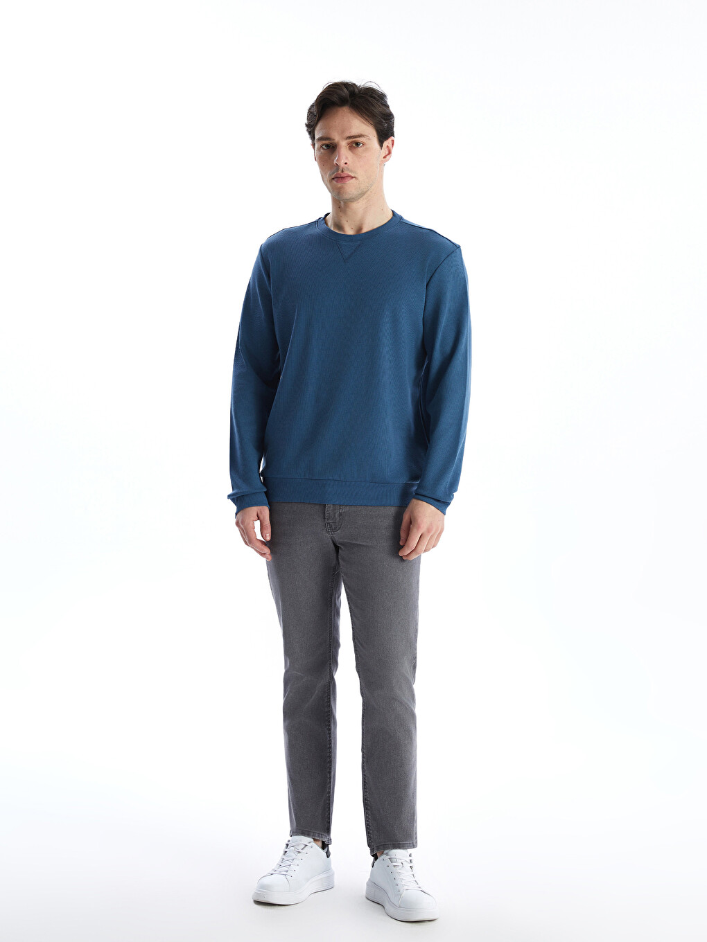 Bisiklet Yaka Uzun Kollu Erkek Sweatshirt-1