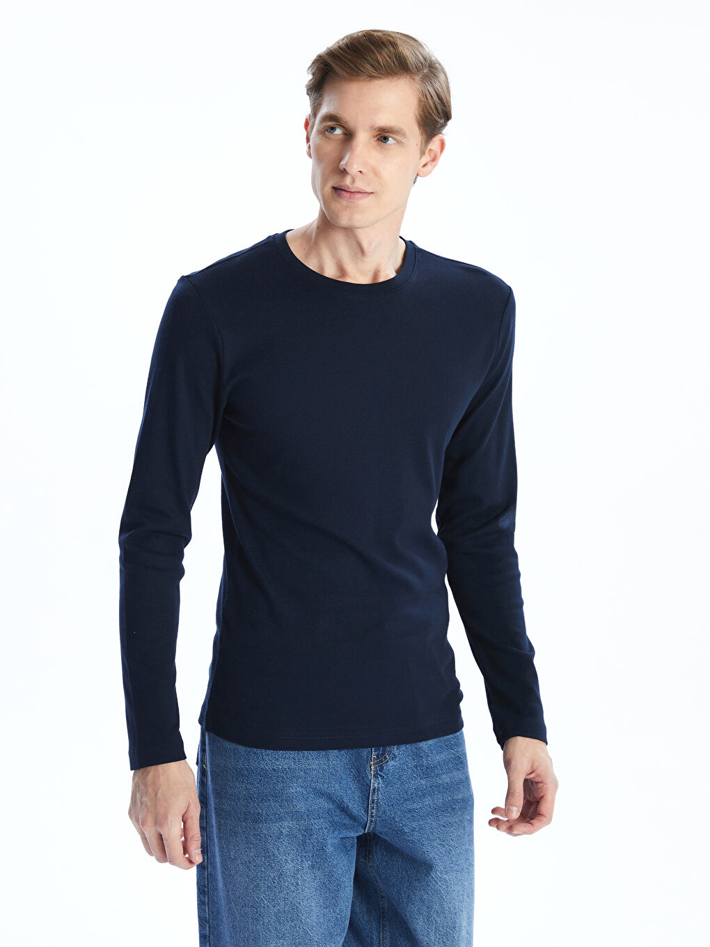 Crew Neck Long Sleeve Combed Cotton Men's T-shirt -S50538Z8-DWP
