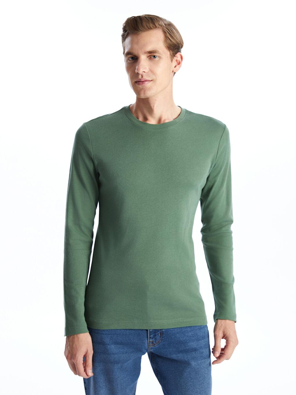 Crew Neck Long Sleeve Combed Cotton Men's T-shirt -S50538Z8-QA5