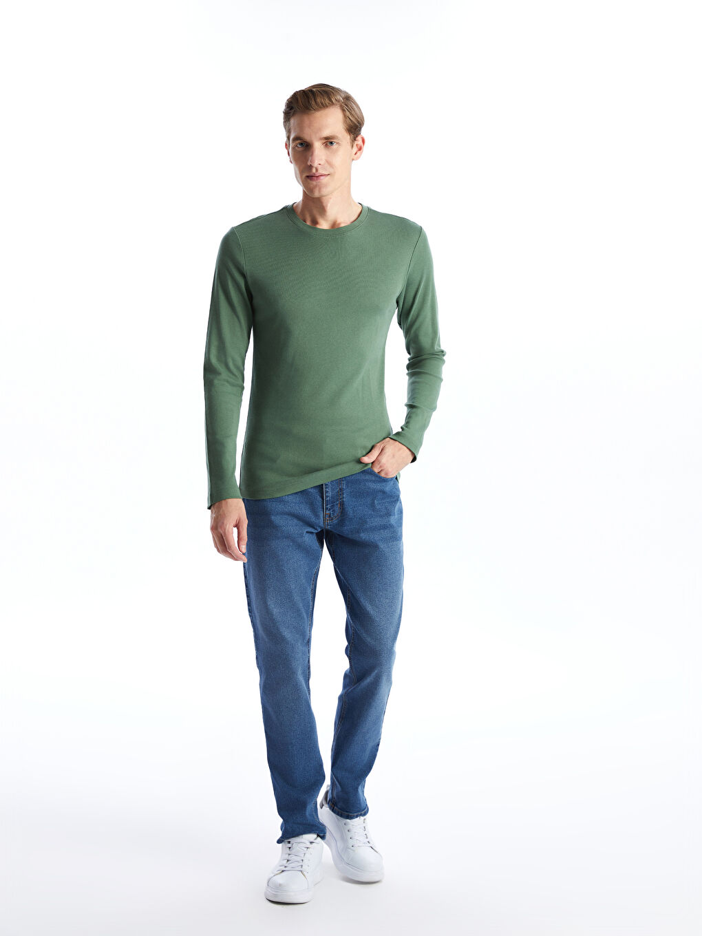 Crew Neck Long Sleeve Combed Cotton Men's T-shirt -S50538Z8-QA5