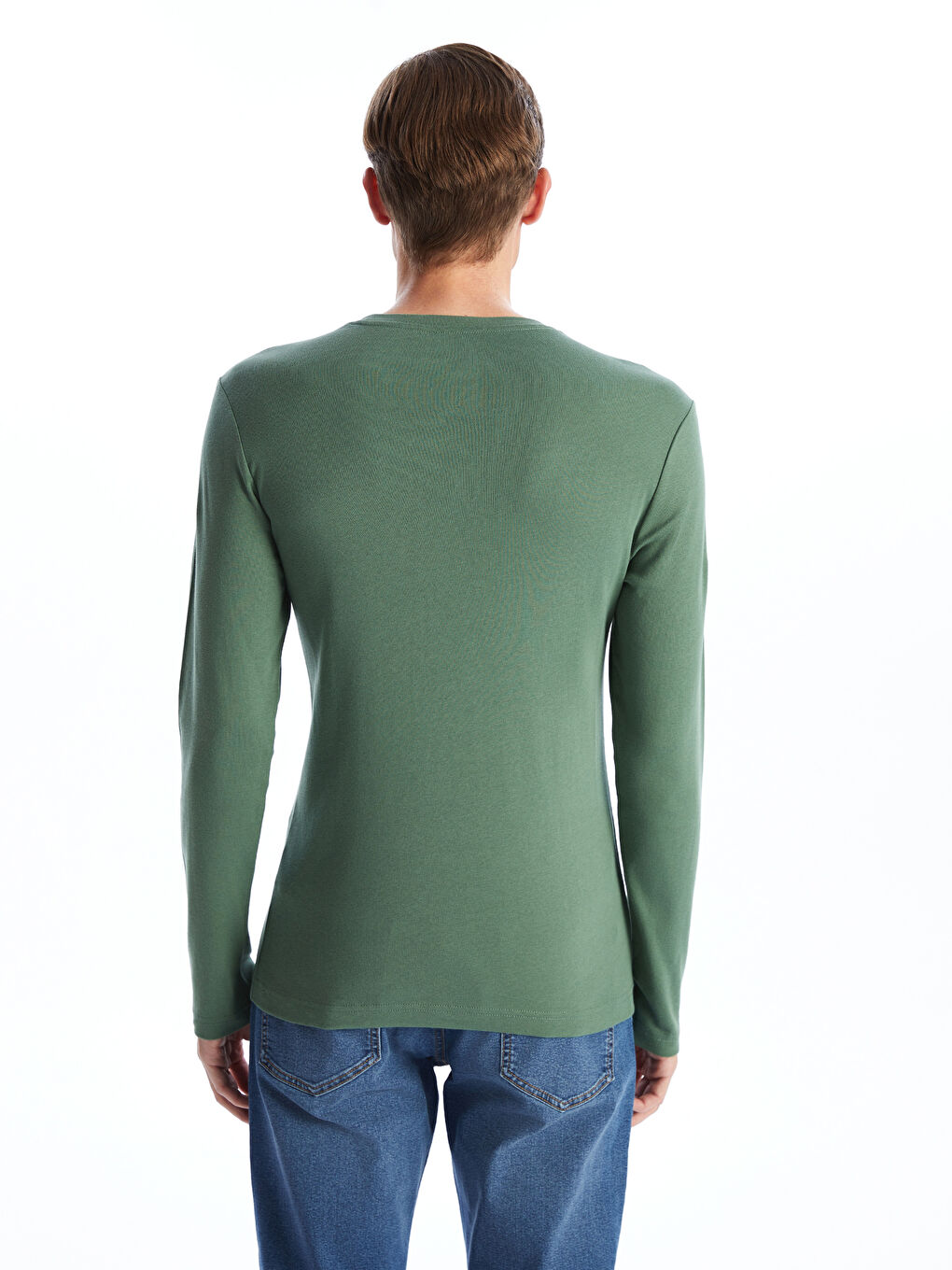 Crew Neck Long Sleeve Combed Cotton Men's T-shirt -S50538Z8-QA5