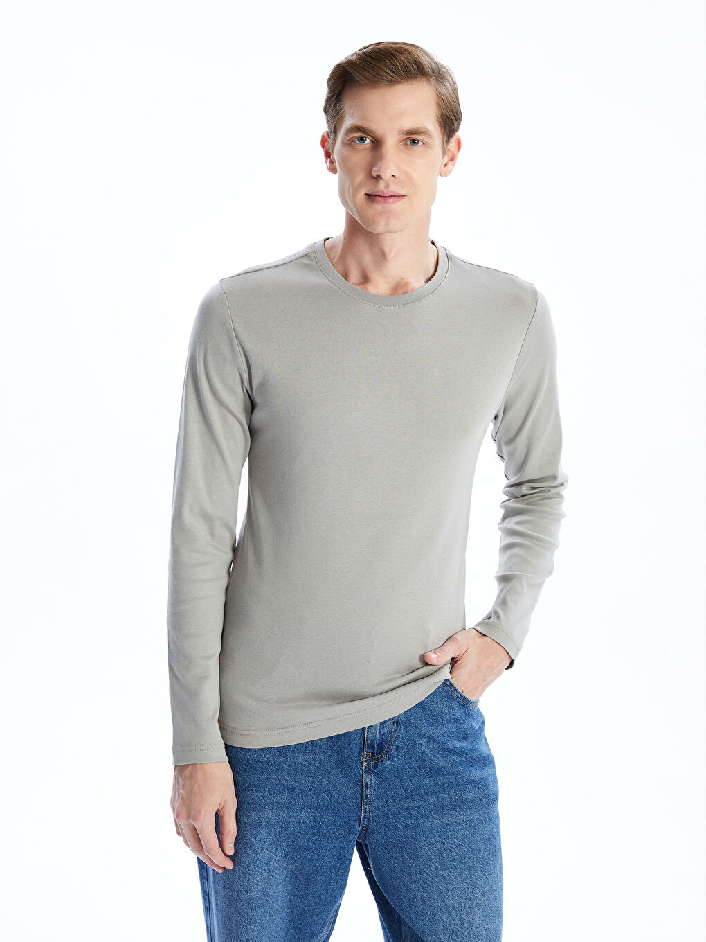 Crew Neck Long Sleeve Combed Cotton Men's T-shirt -S50538Z8-YM7