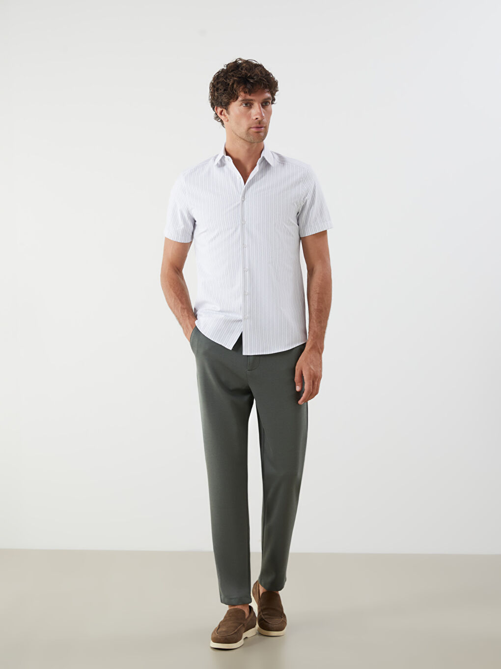 Haki Dar Kalıp Erkek Chino Pantolon