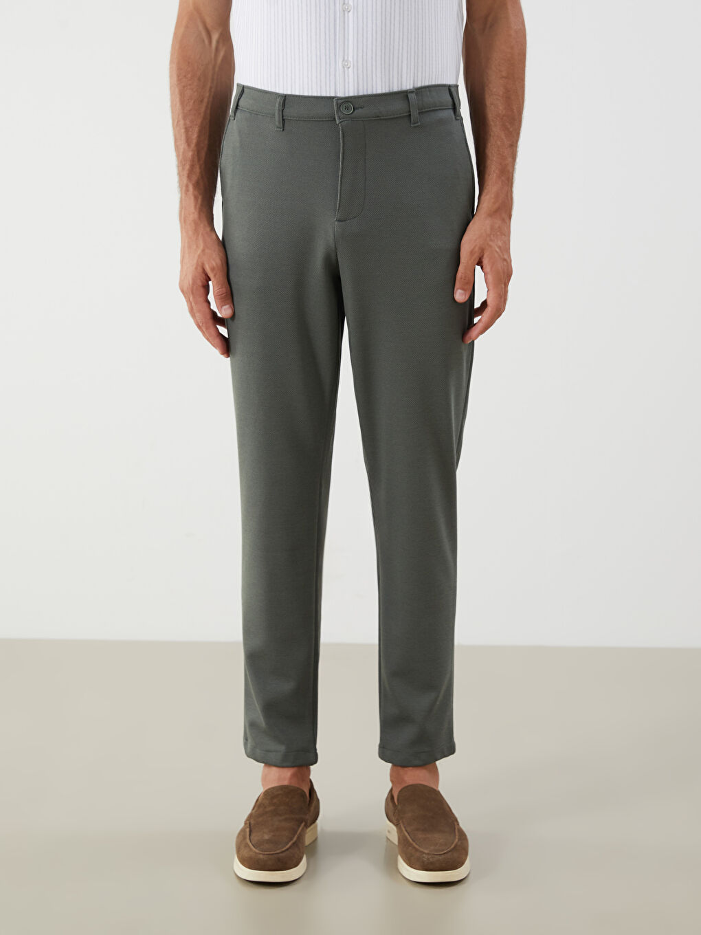 Haki Dar Kalıp Erkek Chino Pantolon-2