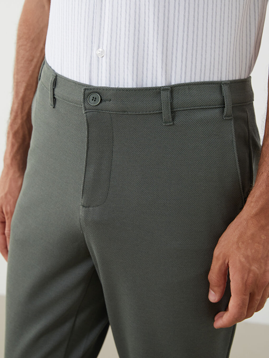 Haki Dar Kalıp Erkek Chino Pantolon-4