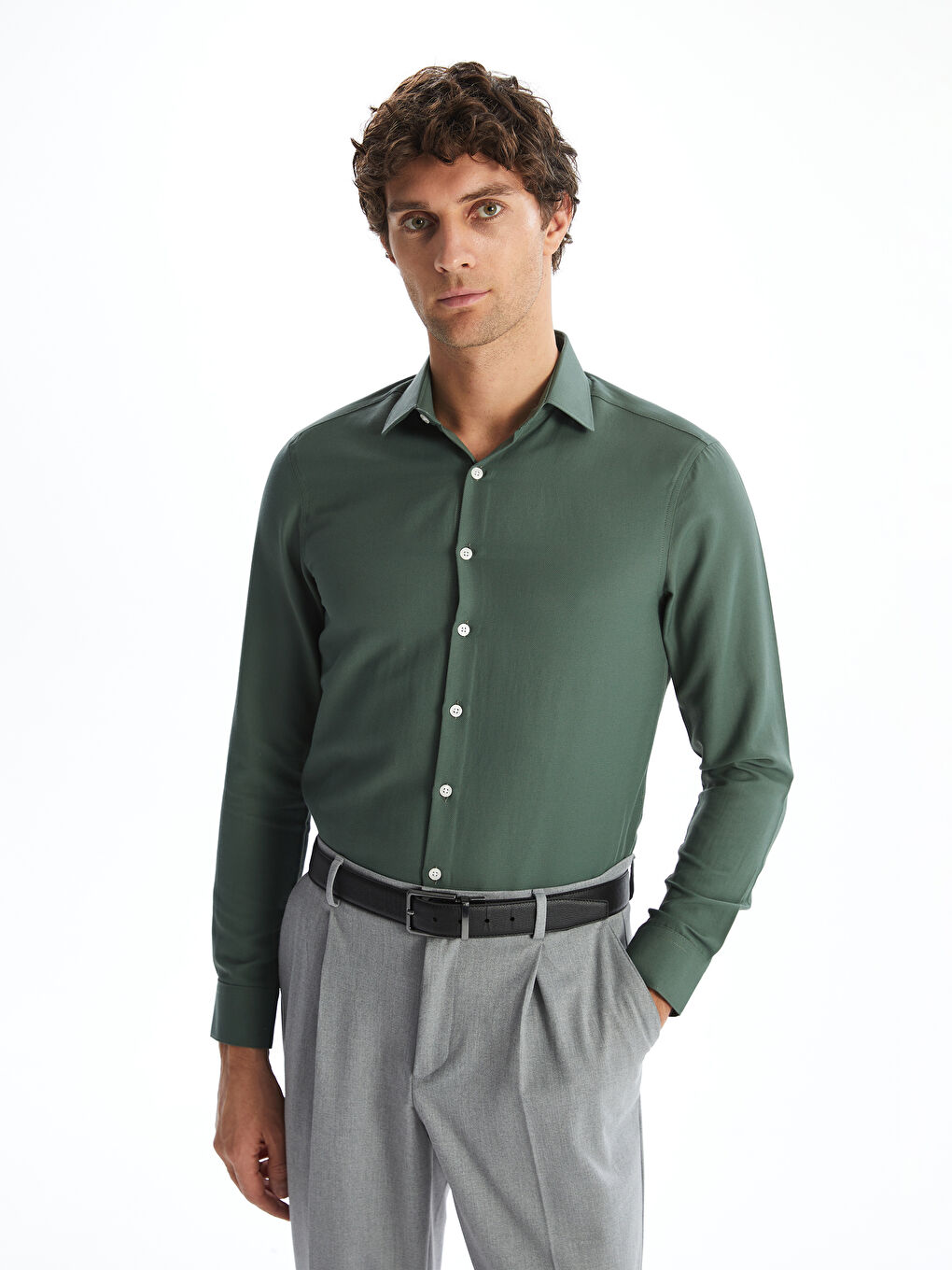 Slim Fit Long Sleeve Oxford Men's Shirt -S50570Z8-CRN